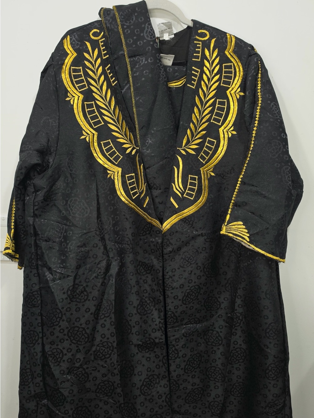 Men's Black Embroidered Traditional Shirt with Gold Detailing